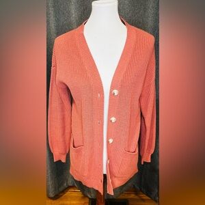 LOFT Petites Coral Button-Front Knit Cardigan Sweater | Size SP